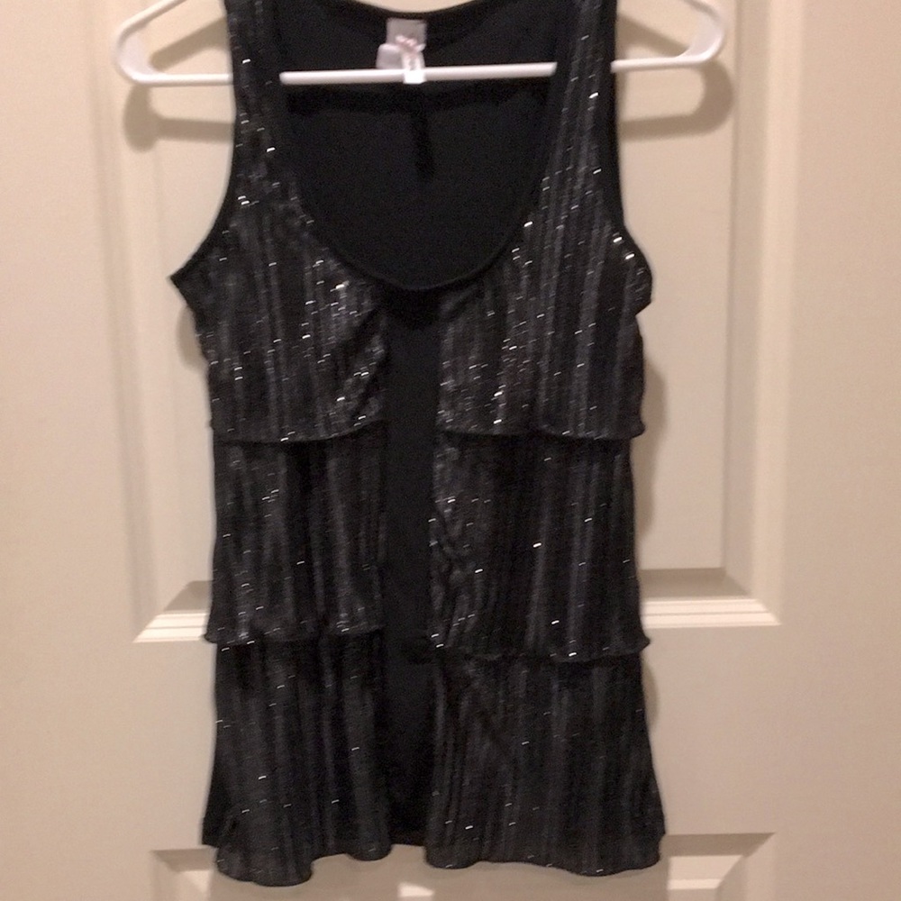Rockin Town Vintage sparkling black/silver metallic ruffle goth shimmer tank M